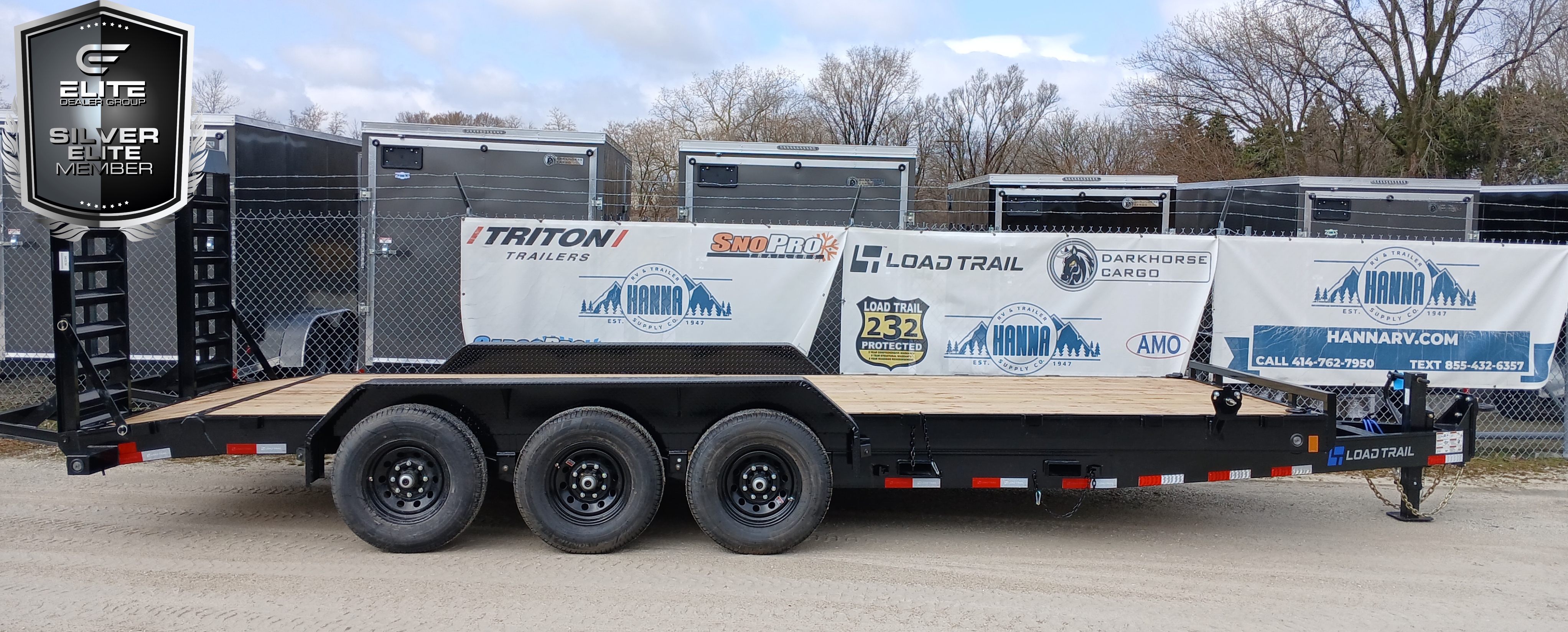 Load Trail 83 X 22 Triple Axle 21,000 Lb Steel Car Hauler / Equipment Trailer with Pintle Ring and Fork Holders